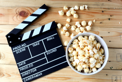 Picture of popcorn and film slate.