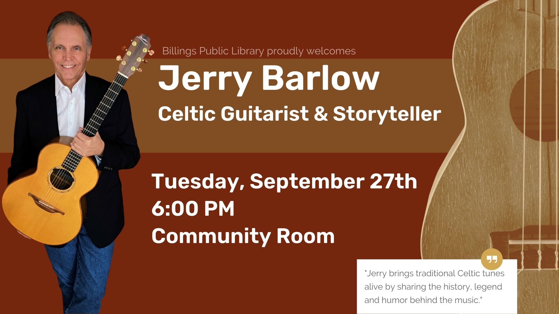 Poster for Jerry Barlow's concert on September 27th at 6:00 pm