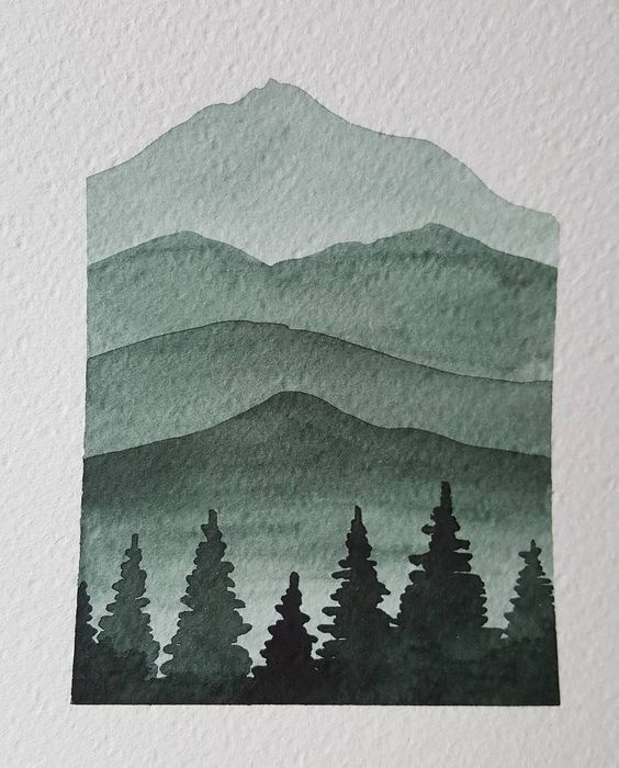 watercolor mountain scene
