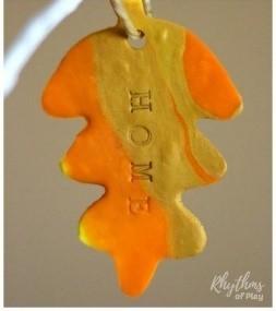 Orange and Gold Clay Leaf with Home Stamped in the Middle