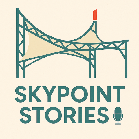 An AI generated illustration of the Skypoint Sculpture in Billings, Montana. The text on the image reads "Skypoint Stories" 