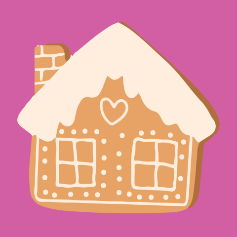 an illustrated image of a gingerbread house 