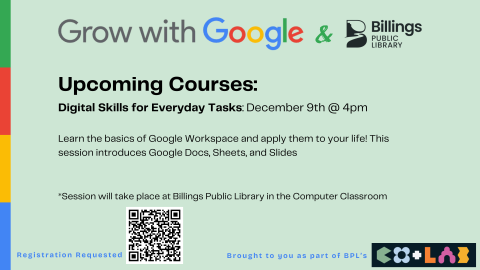 This image states the course title, Digital Skills for Everyday Tasks, and provides registration information. 