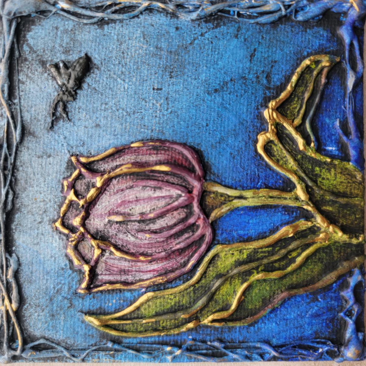 Hot Mixed Media Miniature Tulip Painting